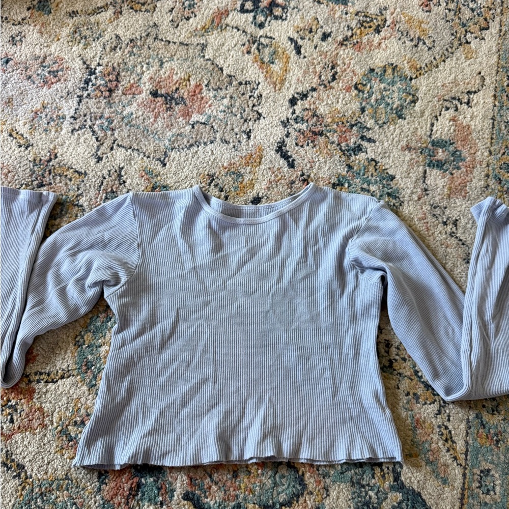 La Hearts Sky Blue Ribbed Long Sleeve Top